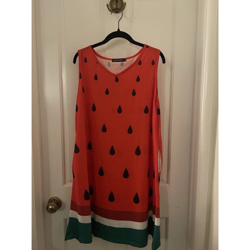 Deerose Womens Halloween Costume Watermelon Dress Sleeveless Midi Size 2XL
